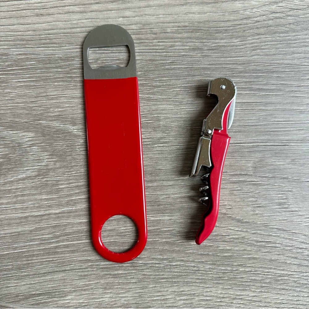 Red Bottle Opener and Corkscrew Set